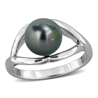 8-8.5mm Black Tahitian Cultured Pearl Ring Sterling Silver