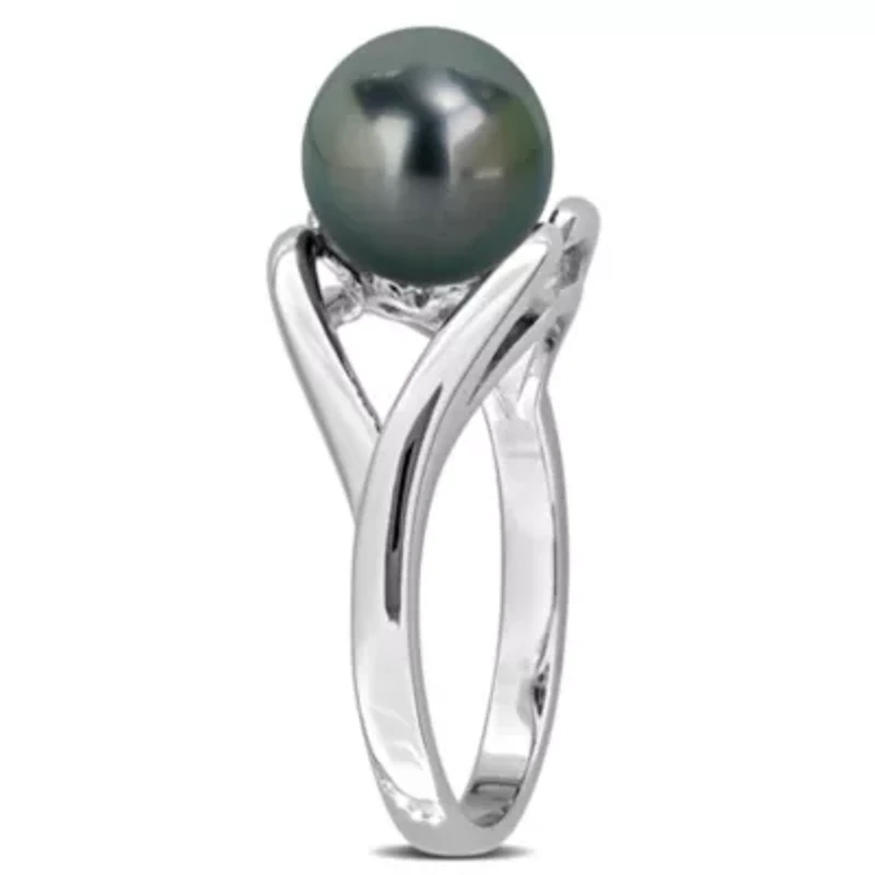 8-8.5mm Black Tahitian Cultured Pearl Ring Sterling Silver