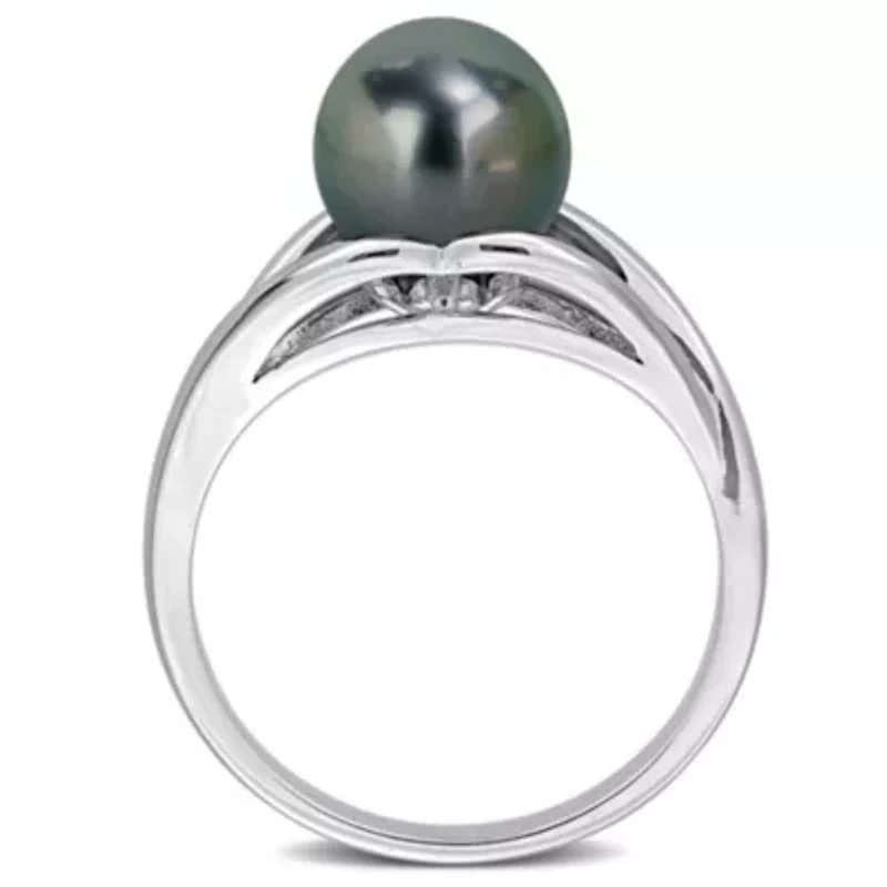 8-8.5mm Black Tahitian Cultured Pearl Ring Sterling Silver