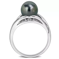 8-8.5mm Black Tahitian Cultured Pearl Ring Sterling Silver