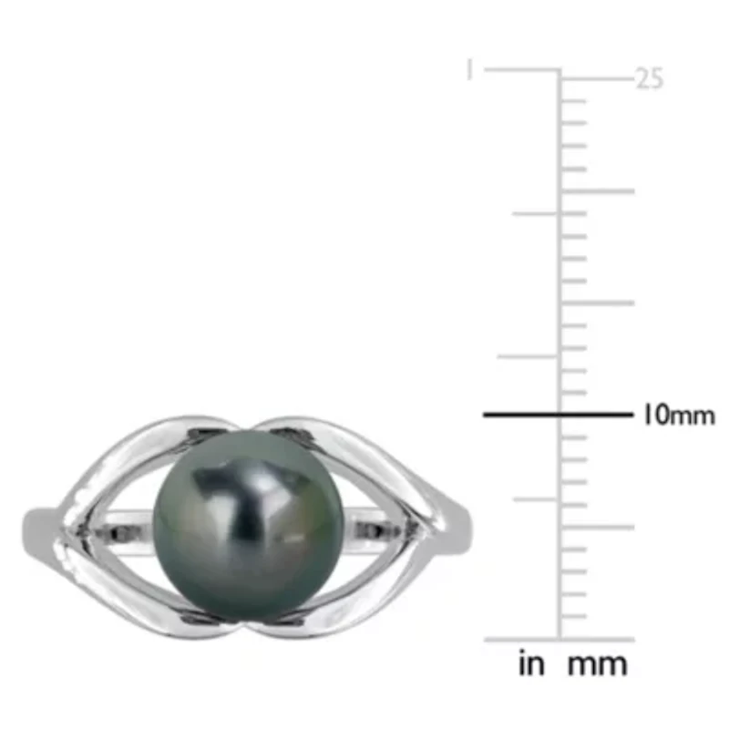 8-8.5mm Black Tahitian Cultured Pearl Ring Sterling Silver