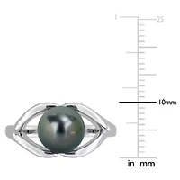 8-8.5mm Black Tahitian Cultured Pearl Ring Sterling Silver