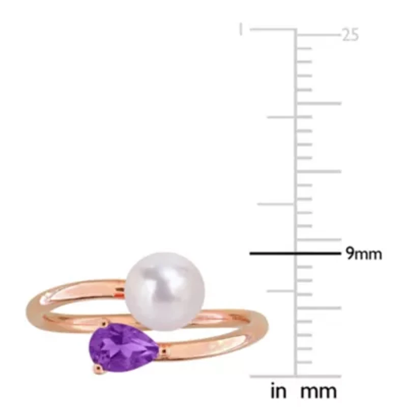 Amethyst & 6 - 6.5mm Freshwater Cultured Pearl Ring Rose Plated Sterling Silver