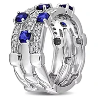 Lab Grown Diamond & Created Blue Sapphire Eternity Ring Sterling Silver