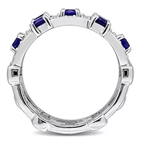 Lab Grown Diamond & Created Blue Sapphire Eternity Ring Sterling Silver