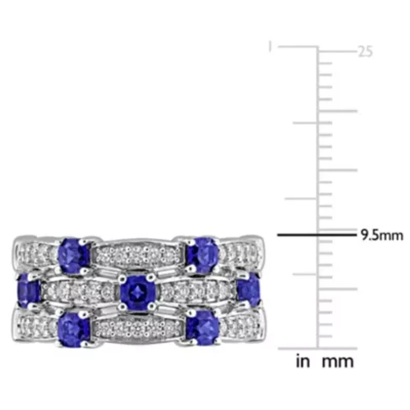 Lab Grown Diamond & Created Blue Sapphire Eternity Ring Sterling Silver