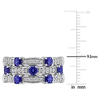 Lab Grown Diamond & Created Blue Sapphire Eternity Ring Sterling Silver
