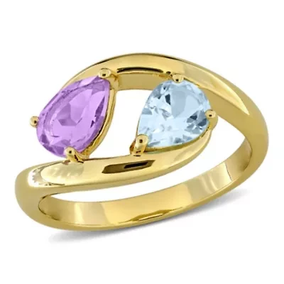 Amethyst & Sky Blue Topaz Ring Yellow Plated Sterling Silver
