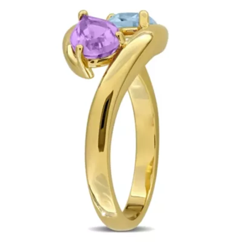 Amethyst & Sky Blue Topaz Ring Yellow Plated Sterling Silver