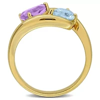 Amethyst & Sky Blue Topaz Ring Yellow Plated Sterling Silver