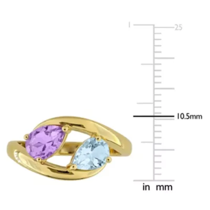 Amethyst & Sky Blue Topaz Ring Yellow Plated Sterling Silver