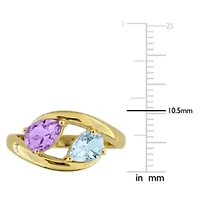 Amethyst & Sky Blue Topaz Ring Yellow Plated Sterling Silver