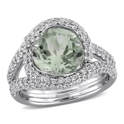 Green Quartz White Topaz Ring Sterling Silver