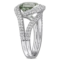 Green Quartz White Topaz Ring Sterling Silver