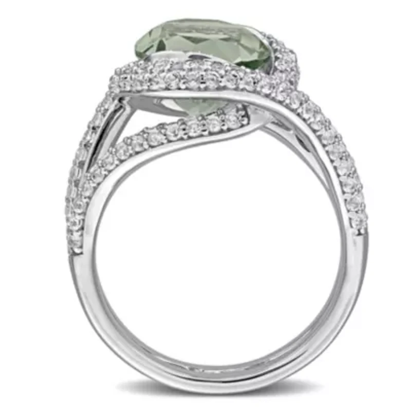 Green Quartz White Topaz Ring Sterling Silver