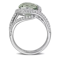 Green Quartz White Topaz Ring Sterling Silver