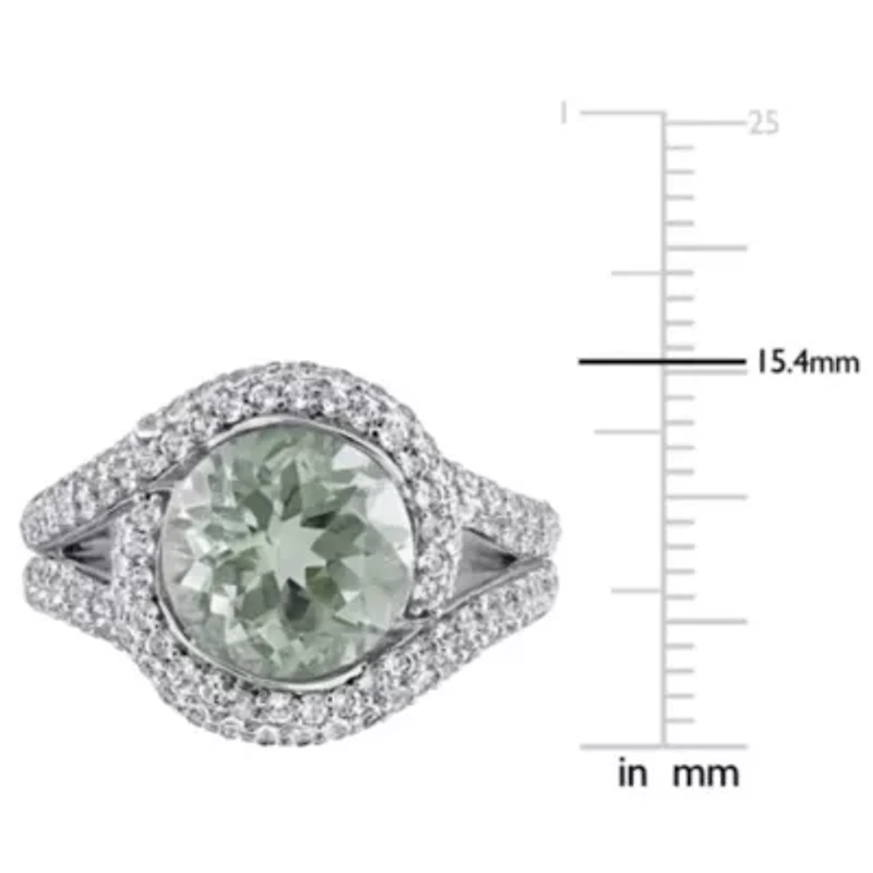 Green Quartz White Topaz Ring Sterling Silver