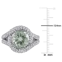 Green Quartz White Topaz Ring Sterling Silver