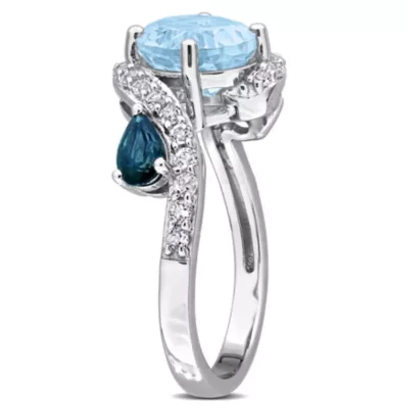 Sky Blue, London Blue & White Topaz Ring Sterling Silver
