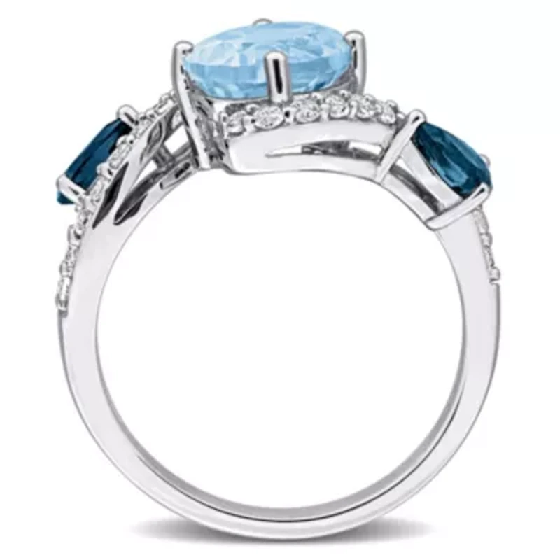 Sky Blue, London Blue & White Topaz Ring Sterling Silver