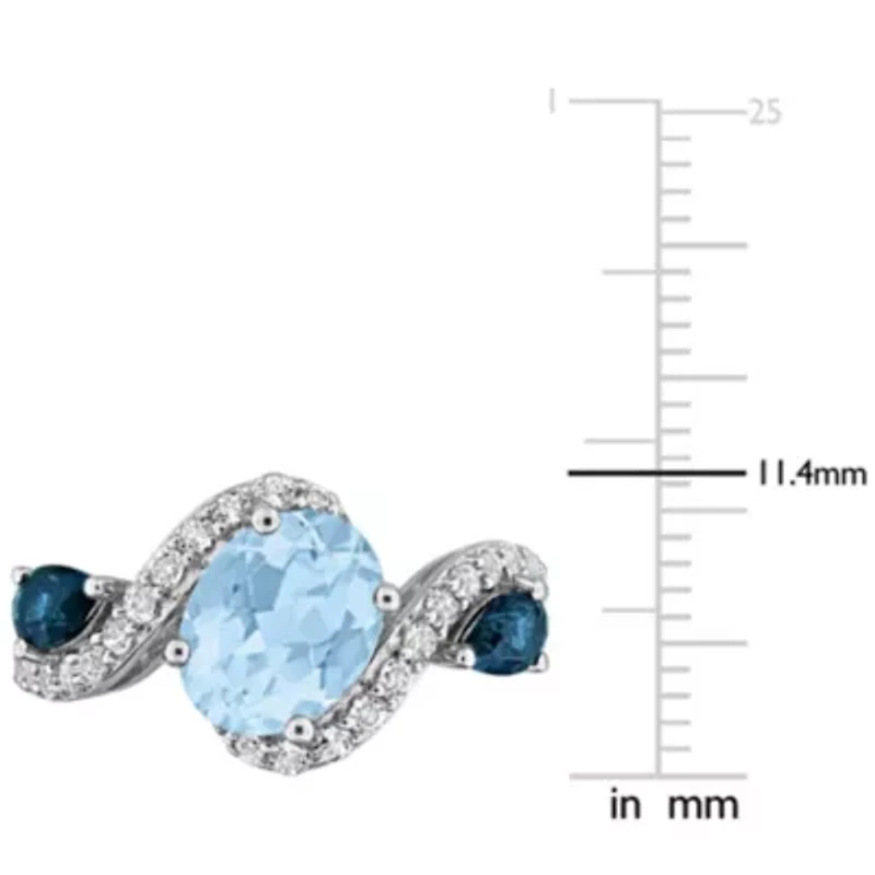 Sky Blue, London Blue & White Topaz Ring Sterling Silver