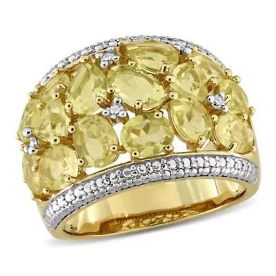 Diamond & Lemon Quartz Ring Yellow Plated Sterling Silver