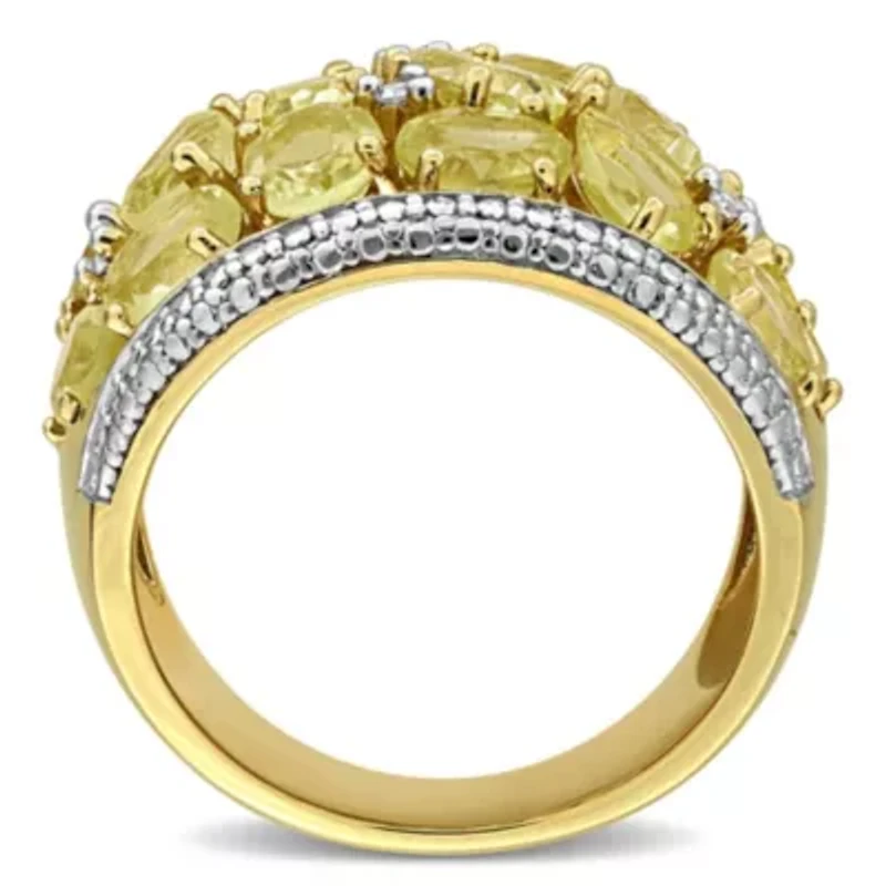 Diamond & Lemon Quartz Ring Yellow Plated Sterling Silver