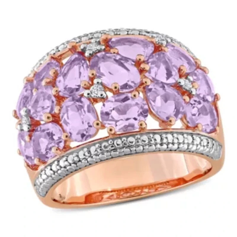 Diamond & Rose de France Ring Plated Sterling Silver