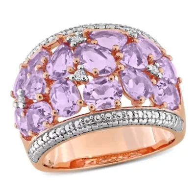 Diamond & Rose de France Ring Plated Sterling Silver