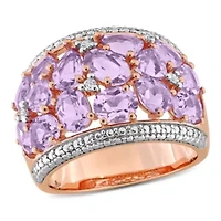 Diamond & Rose de France Ring Plated Sterling Silver