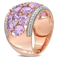 Diamond & Rose de France Ring Plated Sterling Silver