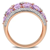 Diamond & Rose de France Ring Plated Sterling Silver