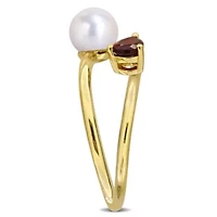 Garnet & 6-6.5mm Freshwater Cultured Pearl Ring Yellow Plated Sterling Silver