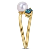 Lab Created Alexandrite & 6-6.5mm Freshwater Cultured Pearl Ring Yellow Plated Sterling Silver