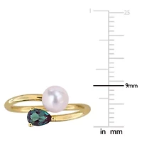 Lab Created Alexandrite & 6-6.5mm Freshwater Cultured Pearl Ring Yellow Plated Sterling Silver