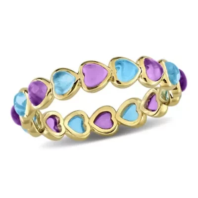 Amethyst-Africa & Swiss Blue Topaz Ring Yellow Plated Sterling Silver