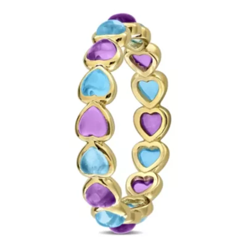 Amethyst-Africa & Swiss Blue Topaz Ring Yellow Plated Sterling Silver