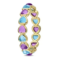 Amethyst-Africa & Swiss Blue Topaz Ring Yellow Plated Sterling Silver
