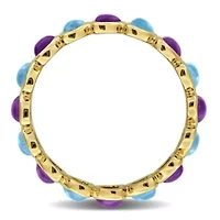 Amethyst-Africa & Swiss Blue Topaz Ring Yellow Plated Sterling Silver