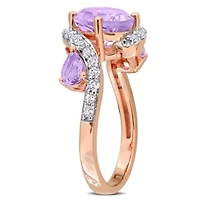 Rose de France, Amethyst & White Topaz Ring Plated Sterling Silver