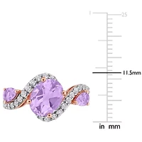 Rose de France, Amethyst & White Topaz Ring Plated Sterling Silver