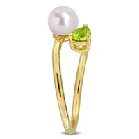 Peridot & 6-6.5mm White Freshwater Cultured Pearl Ring Yellow Plated Sterling Silver