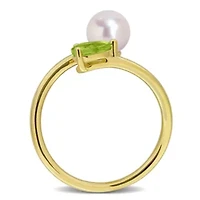 Peridot & 6-6.5mm White Freshwater Cultured Pearl Ring Yellow Plated Sterling Silver