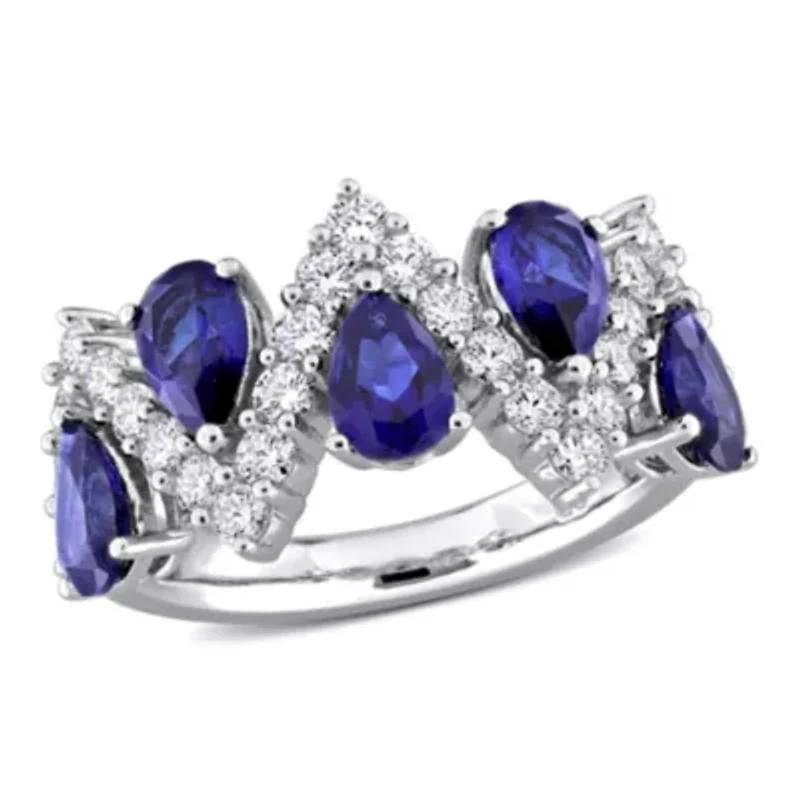Lab Created Grown Diamond & 3.5ct. t.g.w Blue Sapphire Ring Sterling Silver