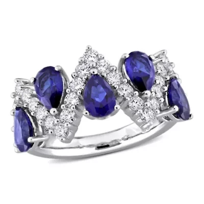 Lab Created Grown Diamond & 3.5ct. t.g.w Blue Sapphire Ring Sterling Silver