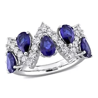 Lab Created Grown Diamond & 3.5ct. t.g.w Blue Sapphire Ring Sterling Silver