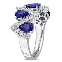 Lab Created Grown Diamond & 3.5ct. t.g.w Blue Sapphire Ring Sterling Silver