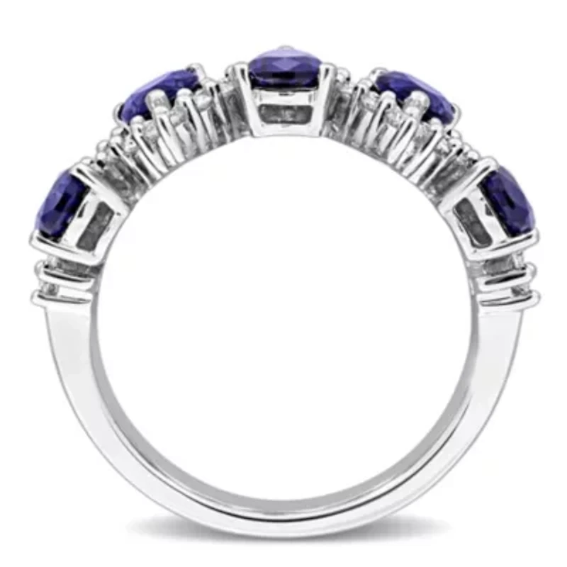 Lab Created Grown Diamond & 3.5ct. t.g.w Blue Sapphire Ring Sterling Silver