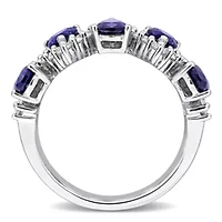 Lab Created Grown Diamond & 3.5ct. t.g.w Blue Sapphire Ring Sterling Silver