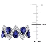 Lab Created Grown Diamond & 3.5ct. t.g.w Blue Sapphire Ring Sterling Silver